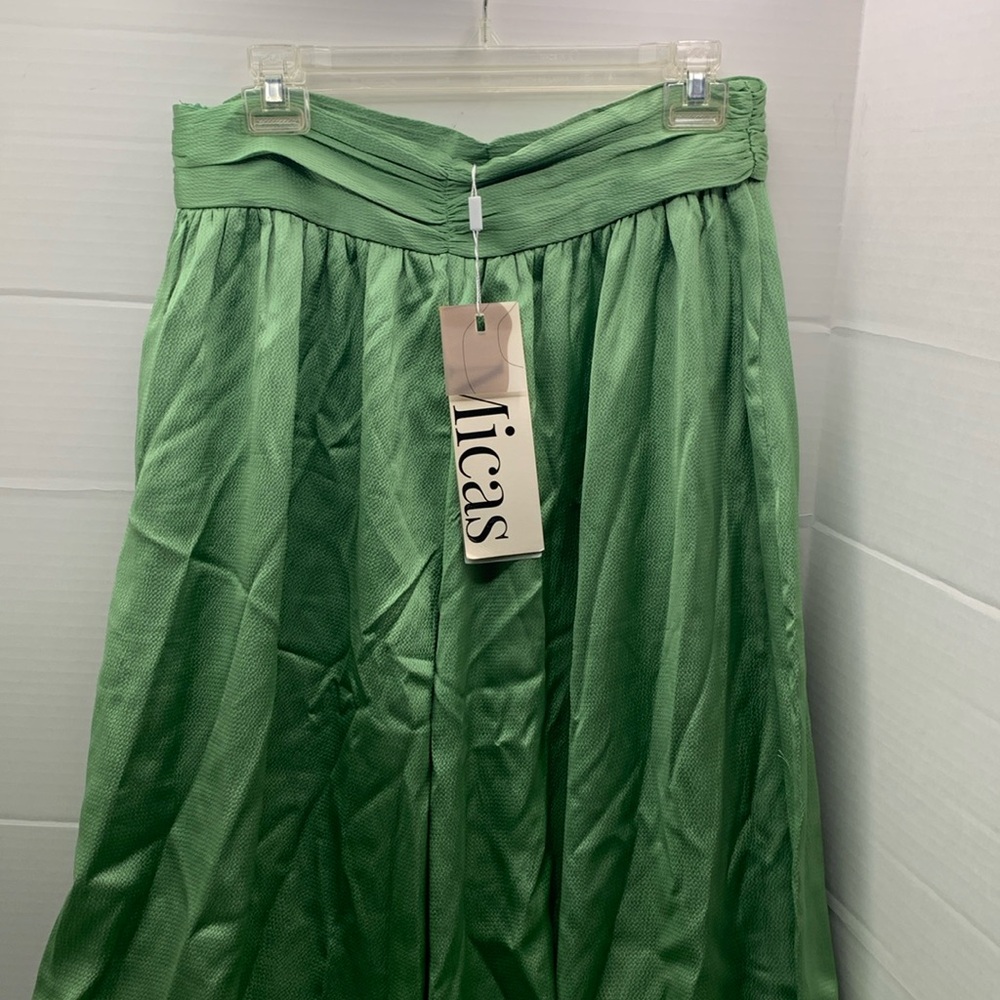 Micas Heavy Satin High Waisted Wide Leg PantsParty Textured Sage Palazzo NWT
